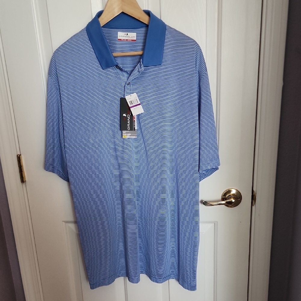 Grand Slam Men's Blue And White Striped Polo Shirt